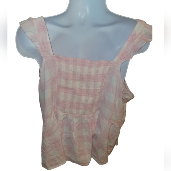 🌸Old Navy Pink Sleeveless Ruffle Trim Smocked Gingham Top - Picture 6 of 9